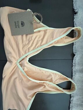 Peach Bralette Bikini Top with Cream Trim